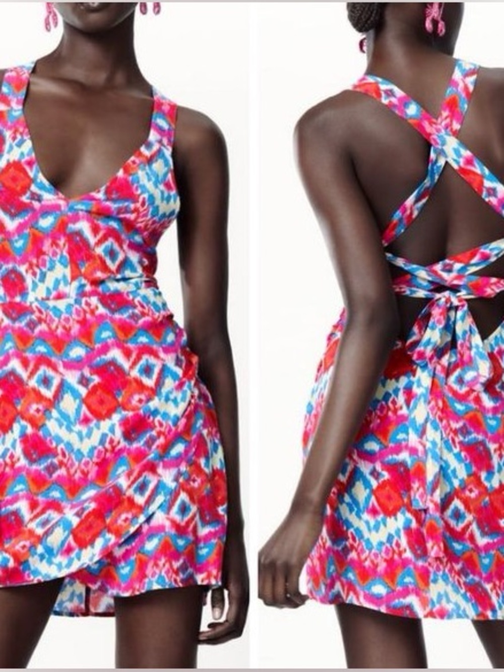 Zara M Pink Blue Strappy Mini Dress